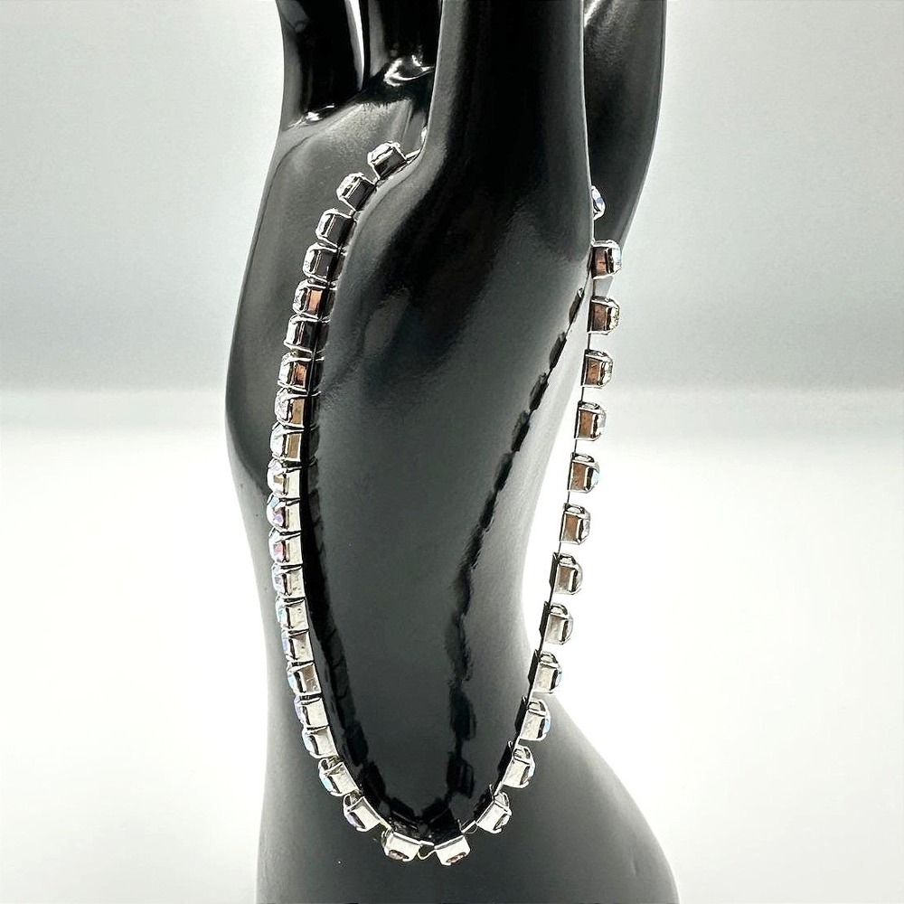 Vintage‎ Silver Tone Aurora Borealis Rhinestone Tennis Bracelet AB Cupchain Boho